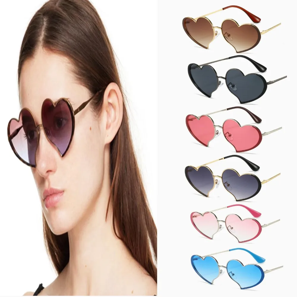 2024 Women's Fashion Love Sunglasses Trend Big Frame Y2K Peach Heart Metal Heart -shaped Sunglasses Girl Outdoor Sunglasses