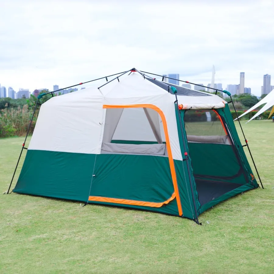 Очень большая палатка 6101214 Семейные палатки в стилеB для 2 комнат, 3 двери и 3 окна с сеткой, прямая стена, водонепроницаемый дуб