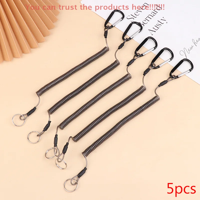 

5Pcs Fishing Lanyards Fishing Tool/Pole Safety Coil Lanyard Retractable Wire Rope Buckle Fishing Anti-lost Lanyard Rowing Rope