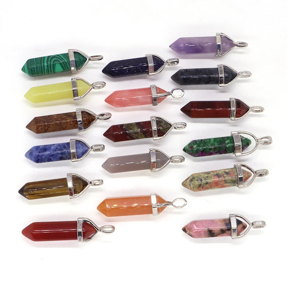 

40mm Natural Stones Hexagonal Column Pendant Healing Crystals Point Necklaces Quartz Pendulum Chakra Gem For Making Jewelry Gift