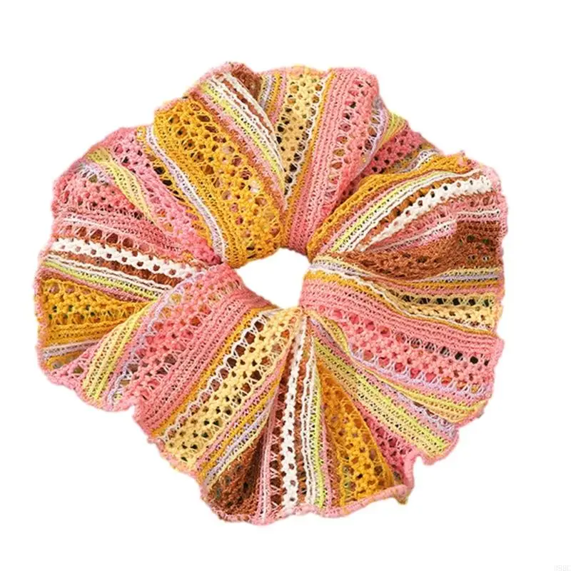 39BC Elastic White Bowknot Scrunchies Crocheted French Hair Ties Soft Fabric Ponytail Holder Women Girls Styling