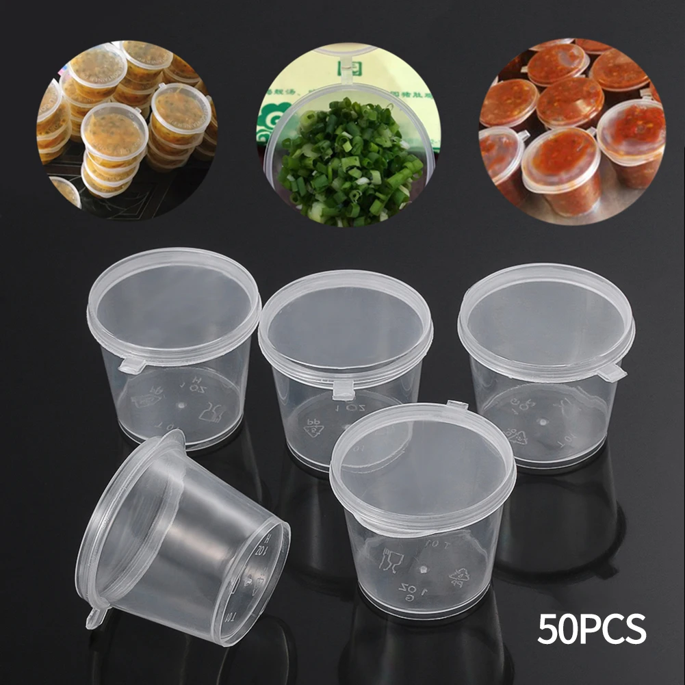 アクセサリーソースボックス使い捨て蓋付き 50 個メイクアッププラスチックラウンド調味料透明結合容器