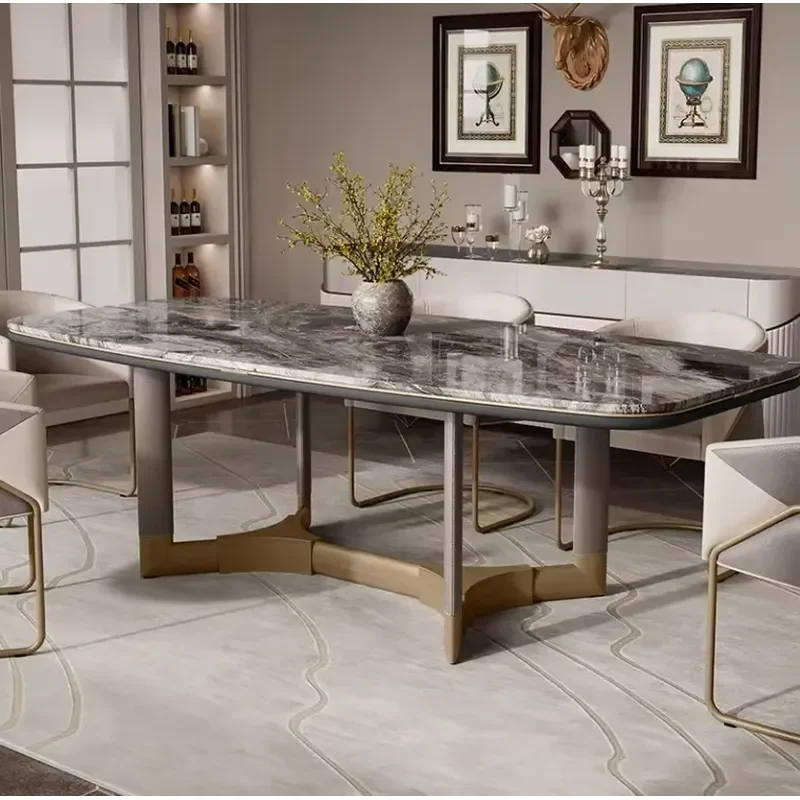 Nordic Modern High-End Customized Rounded Rectangle Dining Table Marble Rock Design Dining Table
