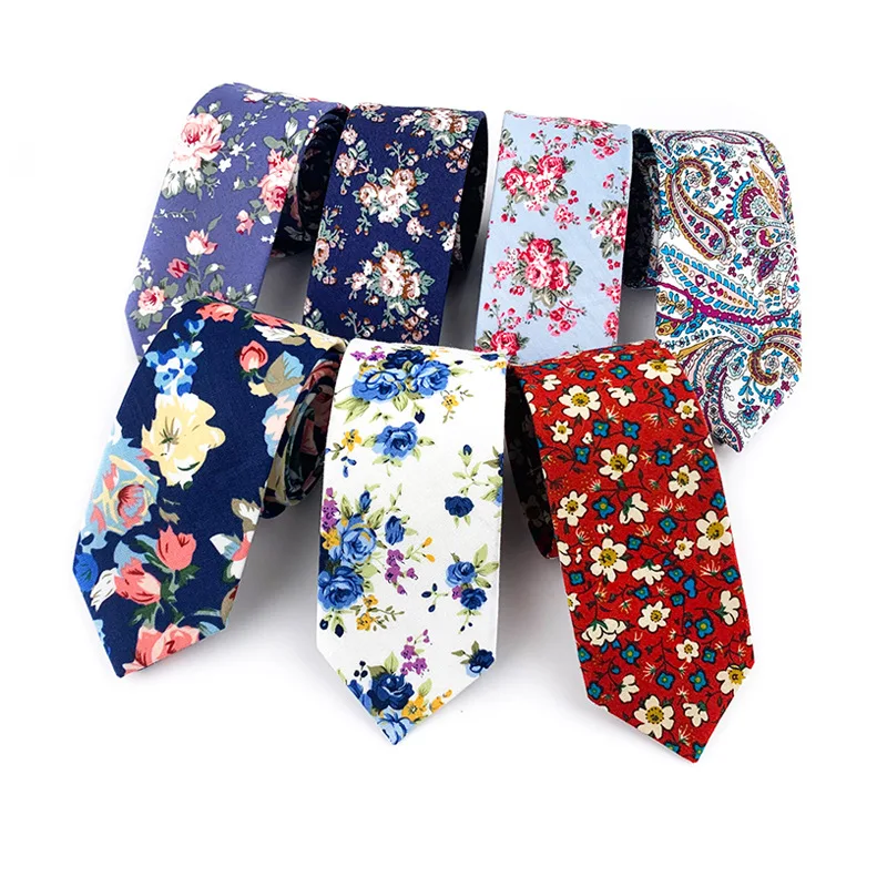 Cotton Floral Vintage Ties For Men Women 6cm Skinny Slim Neck Tie For Wedding Casual Party Men\'s Ties Flower Suit Necktie Cravat