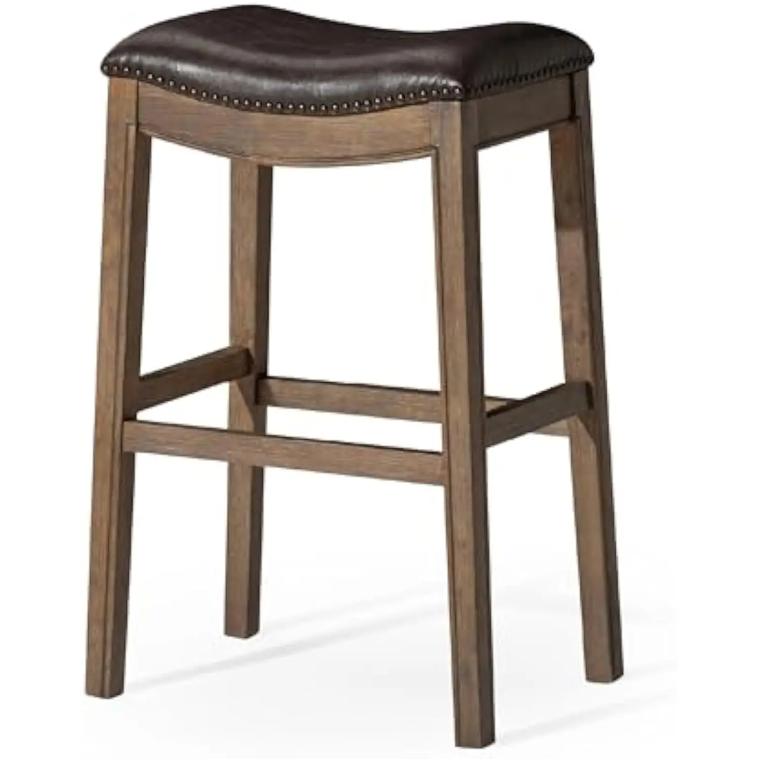 

Adrien 31 Inch Bar Height Backless Saddle Barstool in Dark Walnut Finish with Marksman Saddle Vegan Leather Cushion Seat