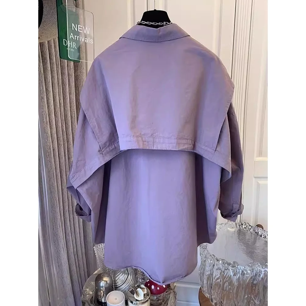 

Unique Vintage Purple Men's irt Loose Design Fake Two-Piece Outerwear Large Size 300 Pou Casual Long Sve Cardigan