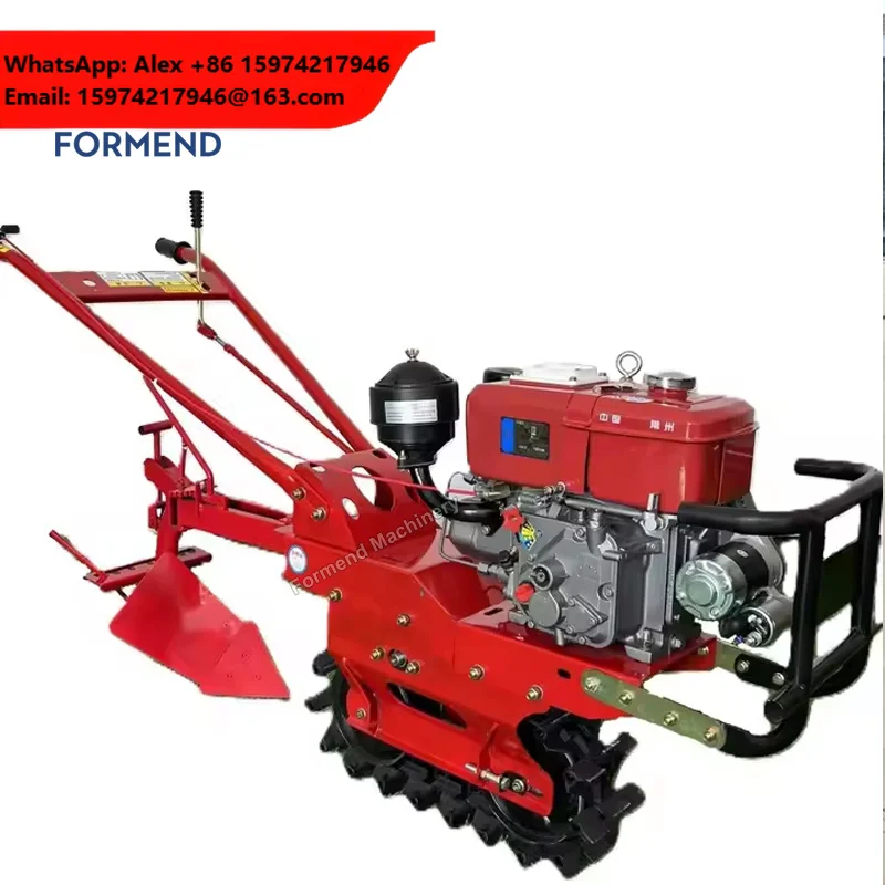 Professional Water Cooled Diesel Micro Mini Chain Rail Tiller For Agricultural Land Preparation Farm Machines