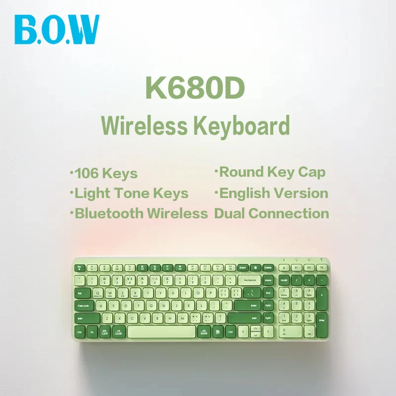 B.O.W K680D Bluetooth Wireless Dual-mode Keyboard  Soft Tone Key 106-key Ver Mobile Phone Tablet PC Office Home Game