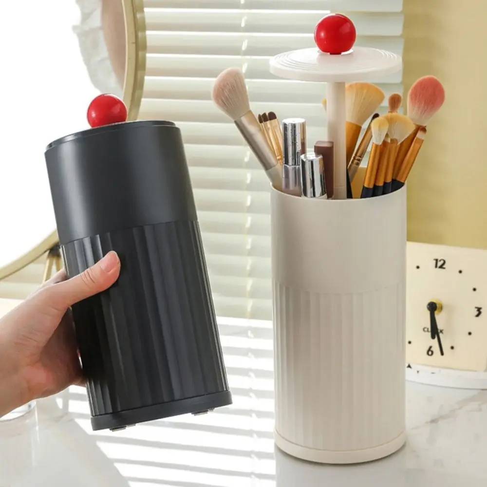 Plastic Automatic Lifting Makeup Brush Holder Dustproof Press Type Makeup Brush Organizer with Lid Cosmetics Storage Box