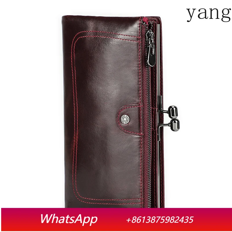 

Long Wallet Women Genuine Leather Metal Frame Credit Card Holder Hasp and Zipper Woman Phone Purse 4 Color