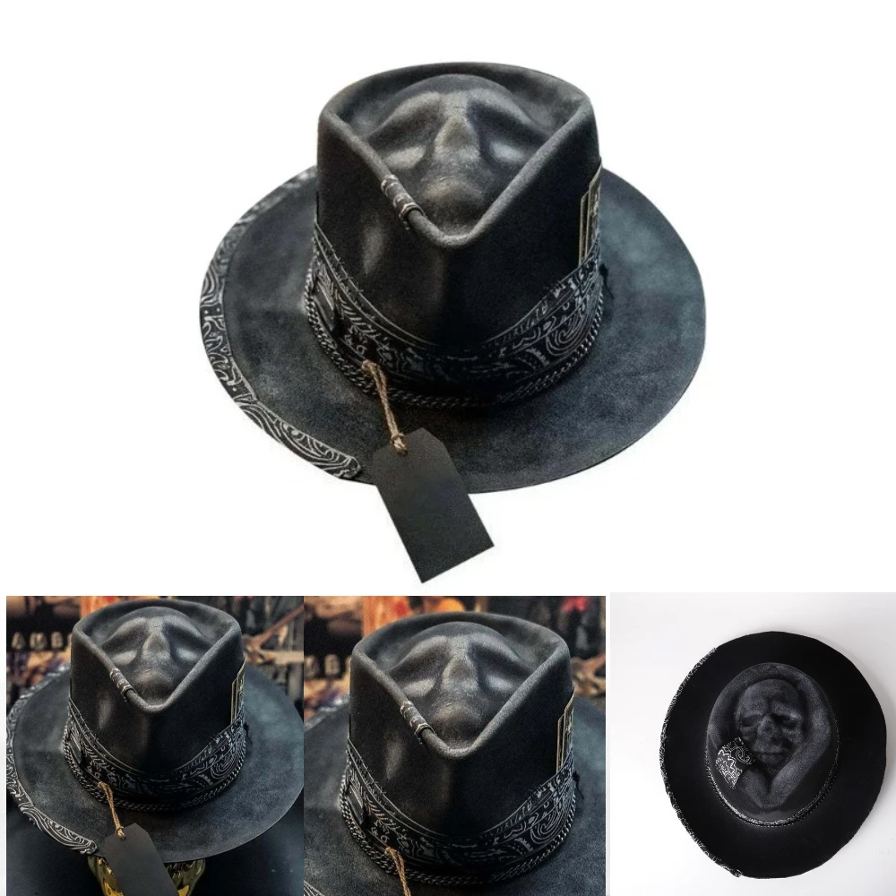 

Черная готическая ковбойская шляпа, уникальные головные уборы, аксессуары для вечеринки на Хэллоуин, ковбойская шляпа с черепом, головные уборы, праздничные ковбойские кепки для мотоциклов