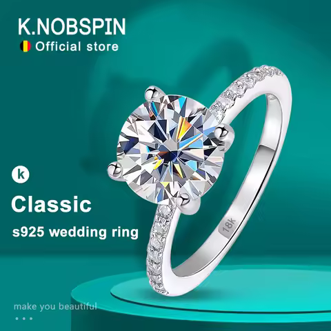 KNOBSPIN D VVS1 1-3ct Round Moissanite Ring 18K White Gold Plated s925 Sterling Silver with GRA Diamond Wedding Rings for Women