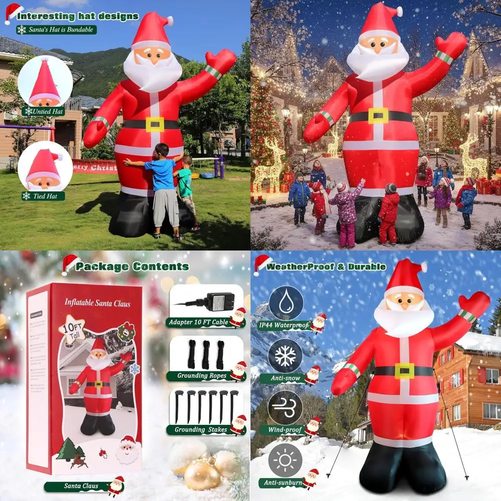 

Giant 10FT Inflatable Santa Outdoor Xmas Decoration with LED Lights, Quick Inflate, Ideal for Yard, Garden, Plaza