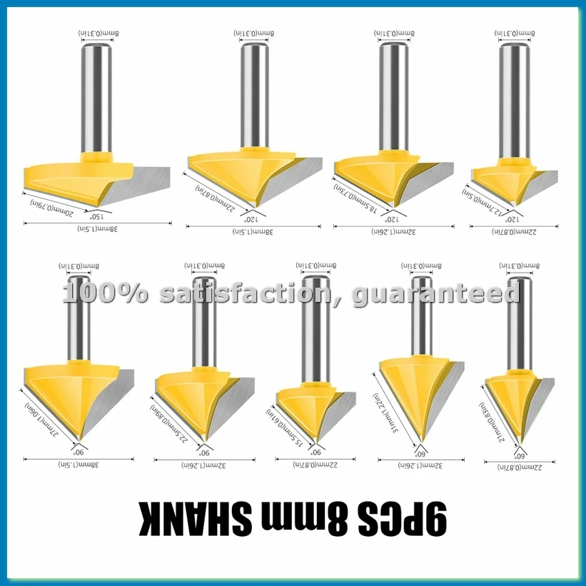 3D Router Bit V-Shaped Cutter 3D Milling Cutter Engraving Machine Cutter Woodworking Tools 9pcs-A79M