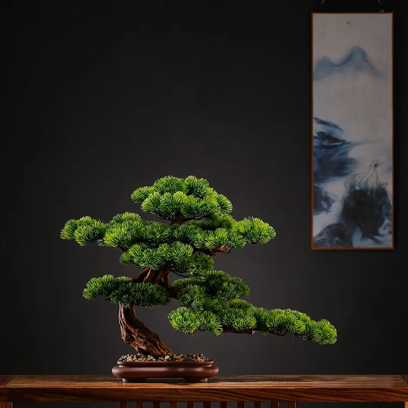 

New Chinese-style entrance ornament simulation welcome pine desktop decoration villa hotel fake tree bonsai interior