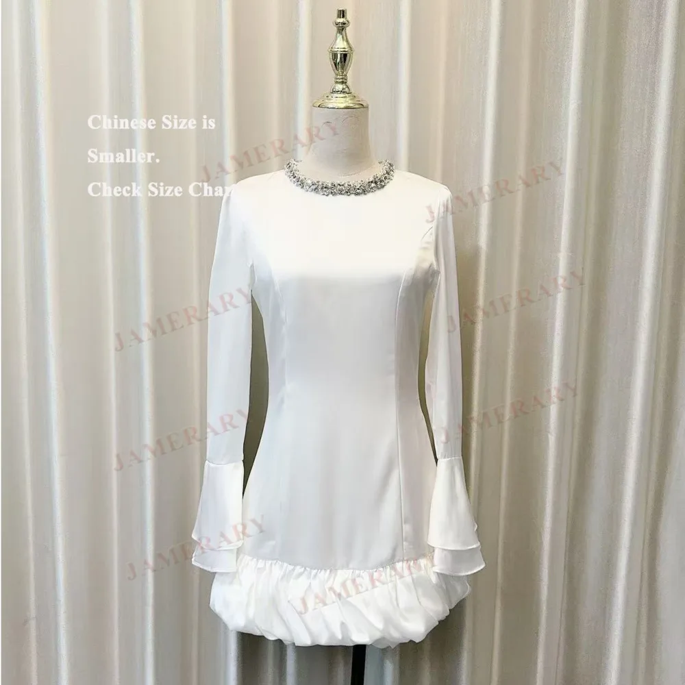 الخريف الأبيض كم طويل فساتين قصيرة المرأة الصيف الماس كريستال حفلة موسيقية فستان قصير سيدة ريترو غمد Vestidos