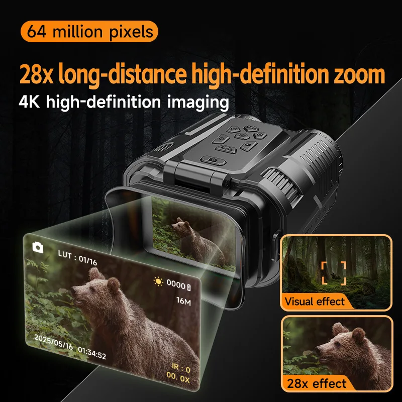 D13 Mini Handheld 4K Infrared Colorful Night Vision Gauge Glasses Camera with Animal Call Hunting with Focus Zoom