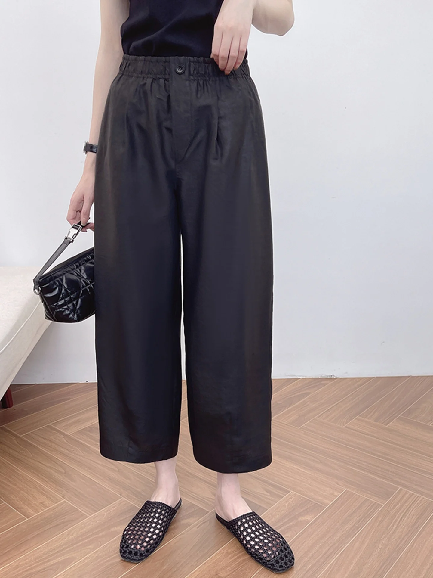 

Корейские широкие брюки с девятью точками, женские летние новые прямые брюки, шелковые традиционные китайские брюки Fraant Cloud