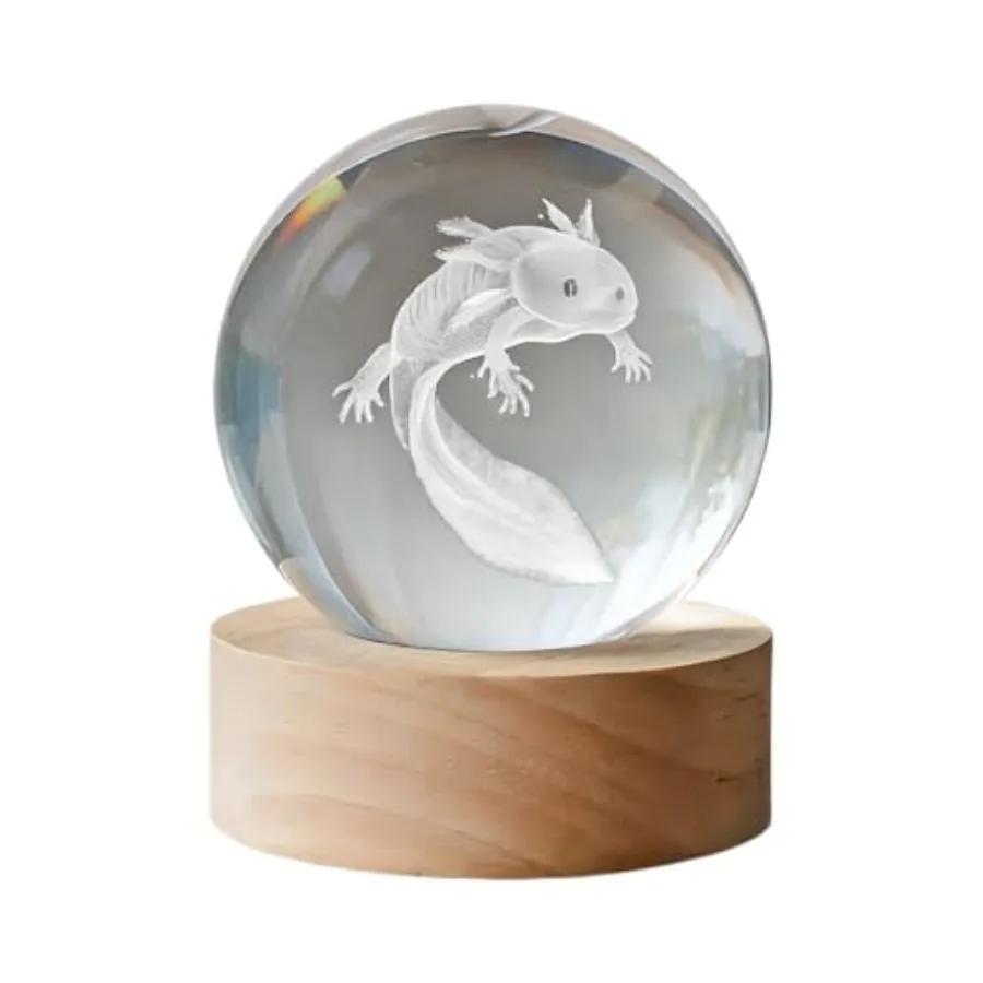 3D Crystal Ball Night Light, Warm LED Lamp for Bedroom Decor K9 Sphere with Wooden Base, Unique -Themed Gift for Teens Adults