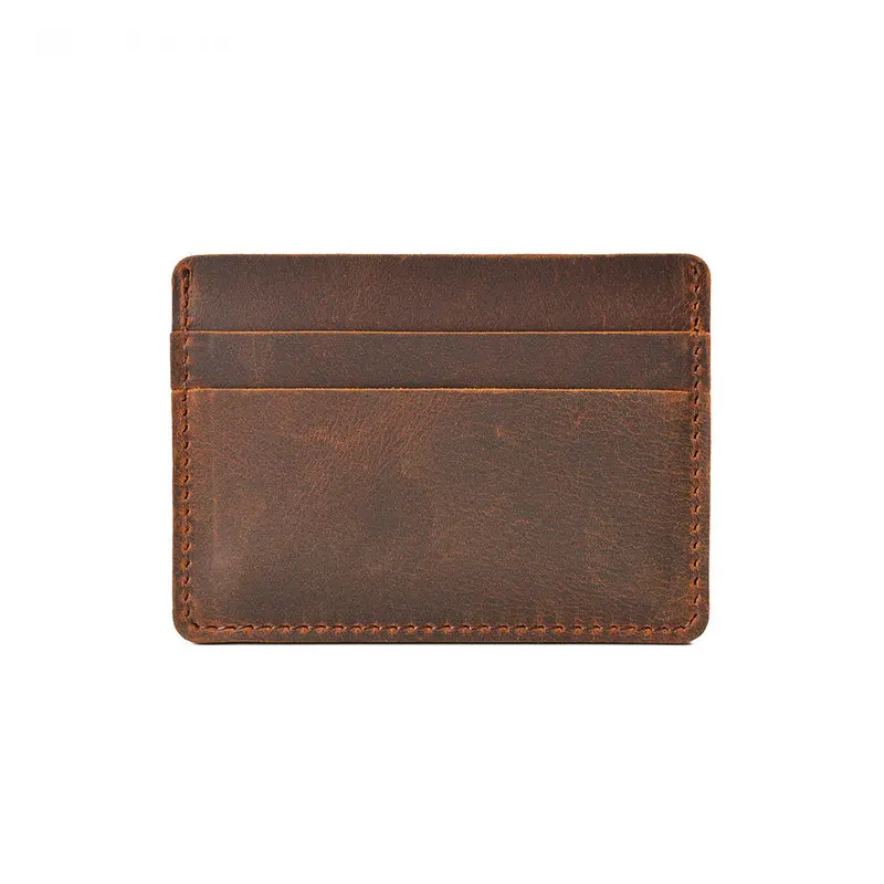 GENODERN Vintage Men Credit ID Card Holders Crazy Horse Leather Business Unisex Card Case Slim Men Wallet