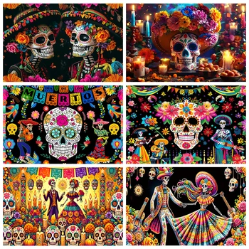 멕시코 Dia DE Los Muertos 사진 배경 피에스타 슈가 해골 파티 장식 배너 사진 부스, 죽음의 날 배경 