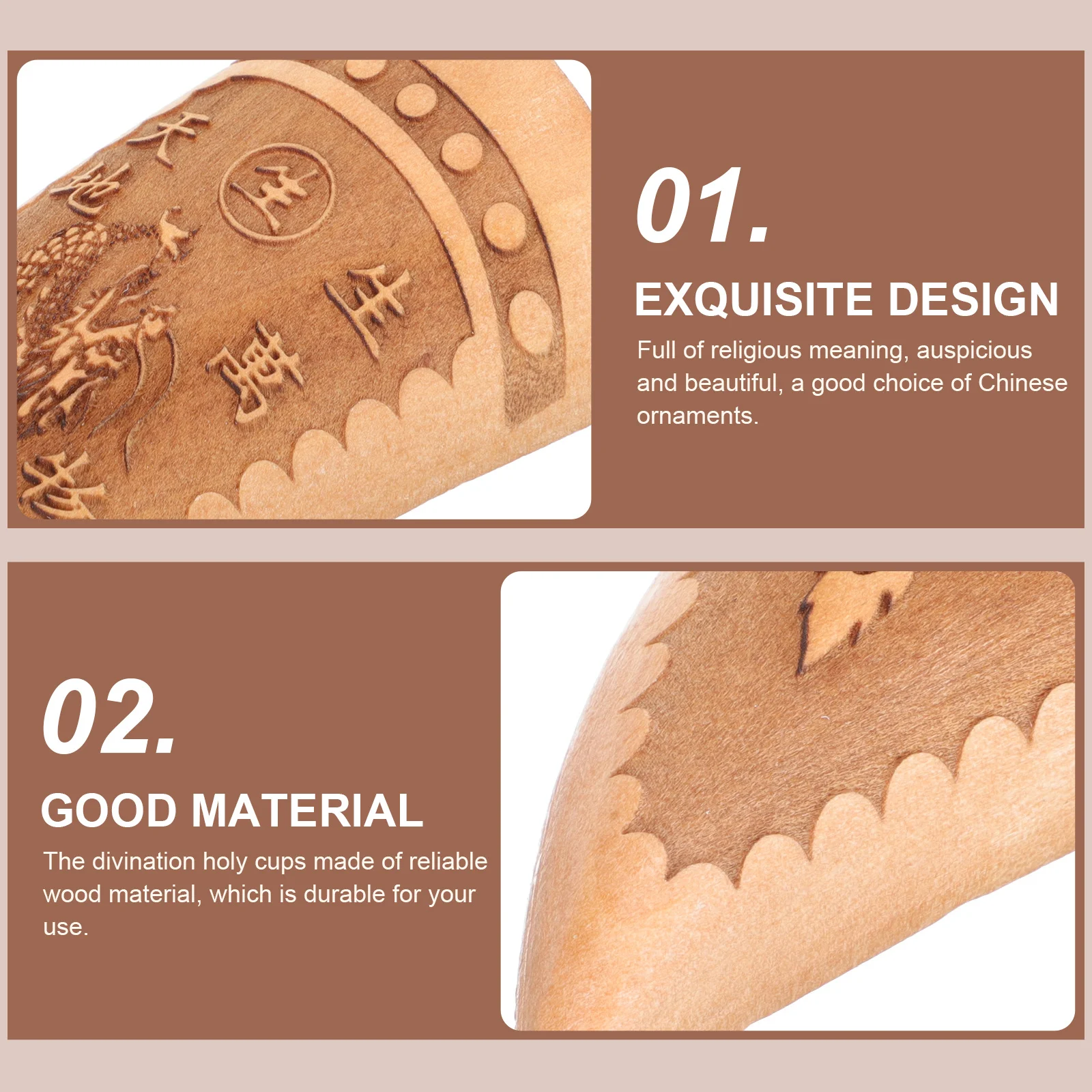 

1 Pair Wooden Holy Cups Moon Phase Divination Supplies Smooth Surface Religious Ornament Fortune Telling Game Desktop