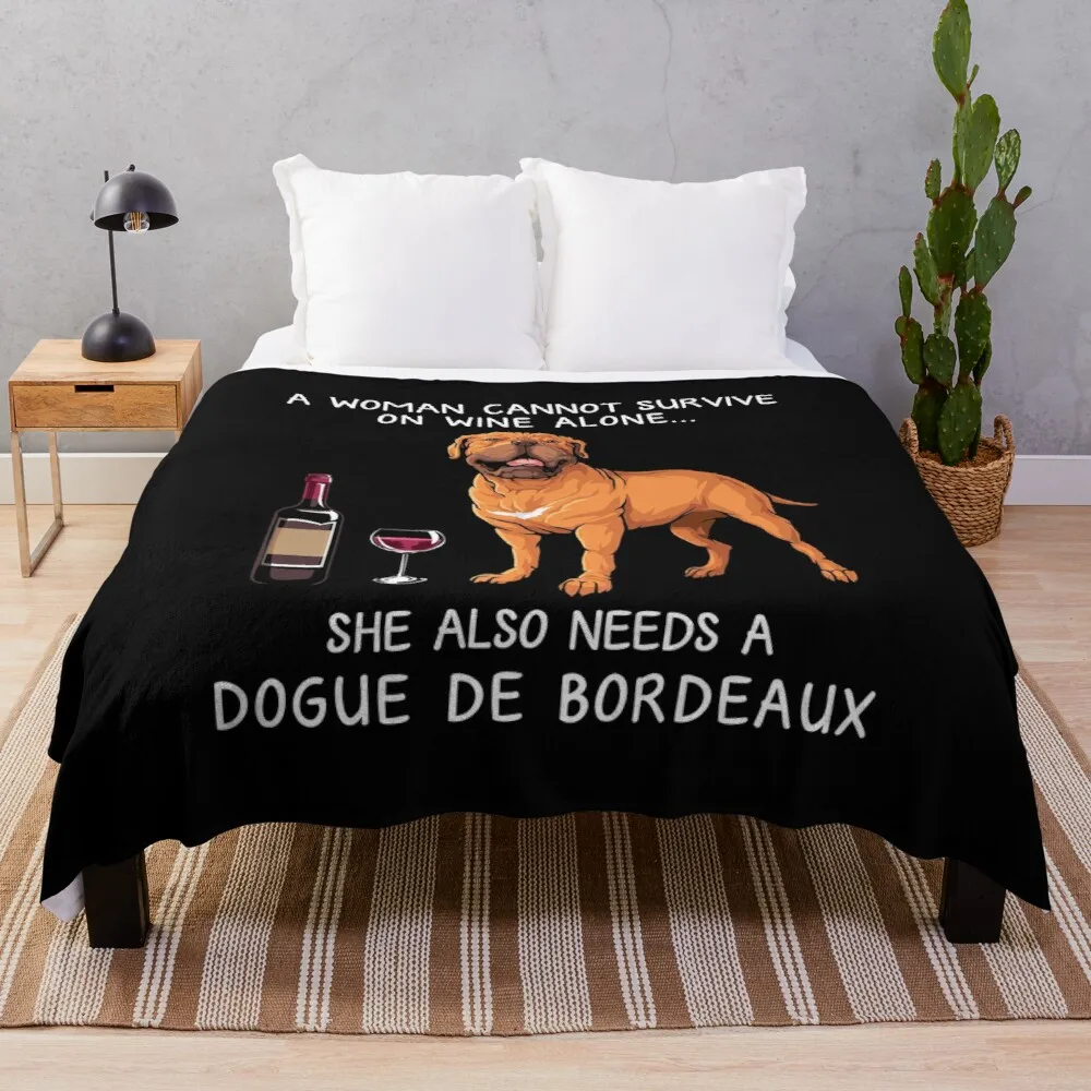 

Dogue Bordeaux and wine Funny dog Throw Blanket embroidered blanket for sofa crochet blankets luxury brand blanket