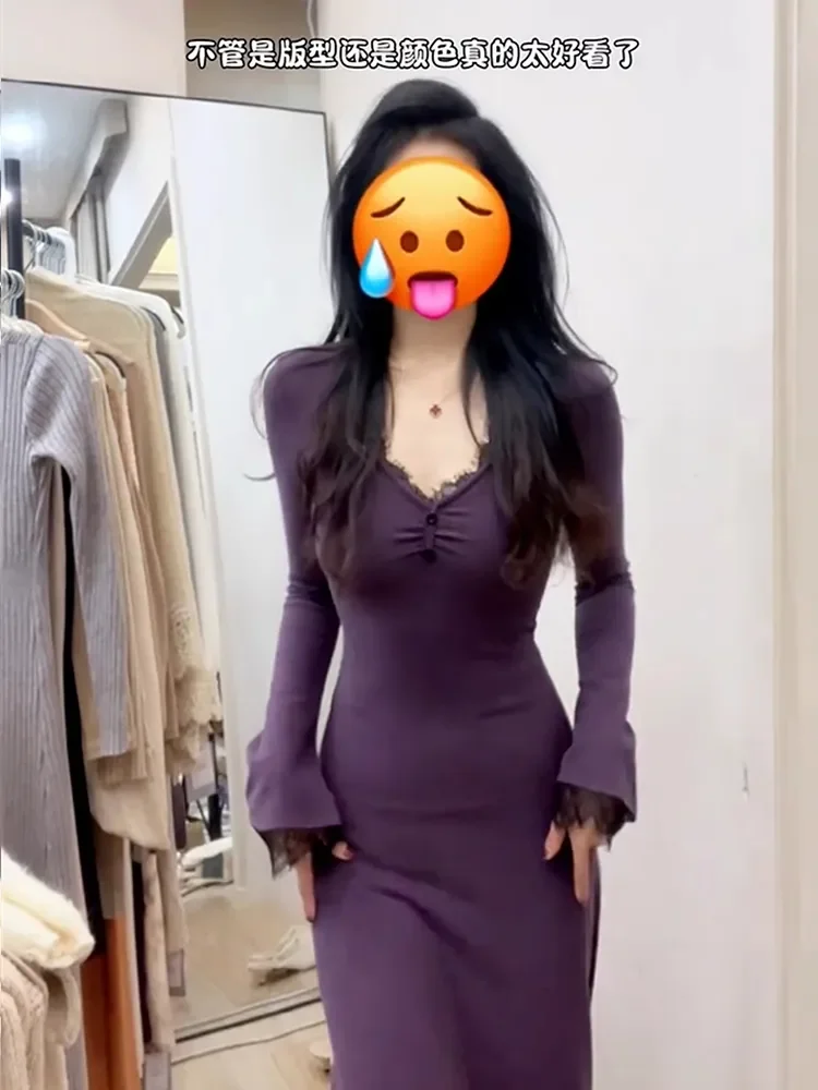 เดรสแขนยาวสำหรับผู้หญิง แต่งลายปัก ผ้ากำมะหยี่ ทรงไบค์เกอร์ สม็อค ช่วงเอวเข้ารูป ทรงเอไลน์ สไตล์กรันจ์ อุ่นสบาย ดีไซน์ศิลปะ