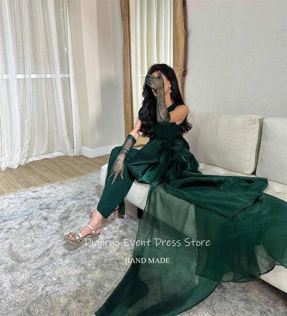 Dianruo Ärmellose V-ausschnitt Lange Abendkleider Elegante Schleife Meerjungfrau Saudi Prom Kleider Charming Satin Abendkleider Dubai Angepasst