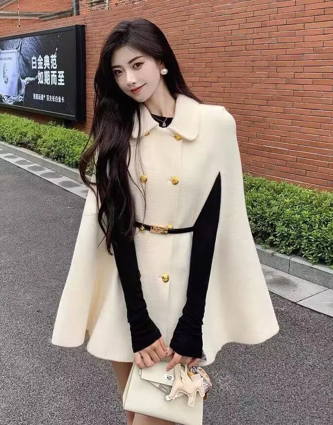 Wool Blend Coats Womens Woolen Coat Orange Winter Cashmere Notched Collar Sashes Elegant Mature French Style Office Lady Commute