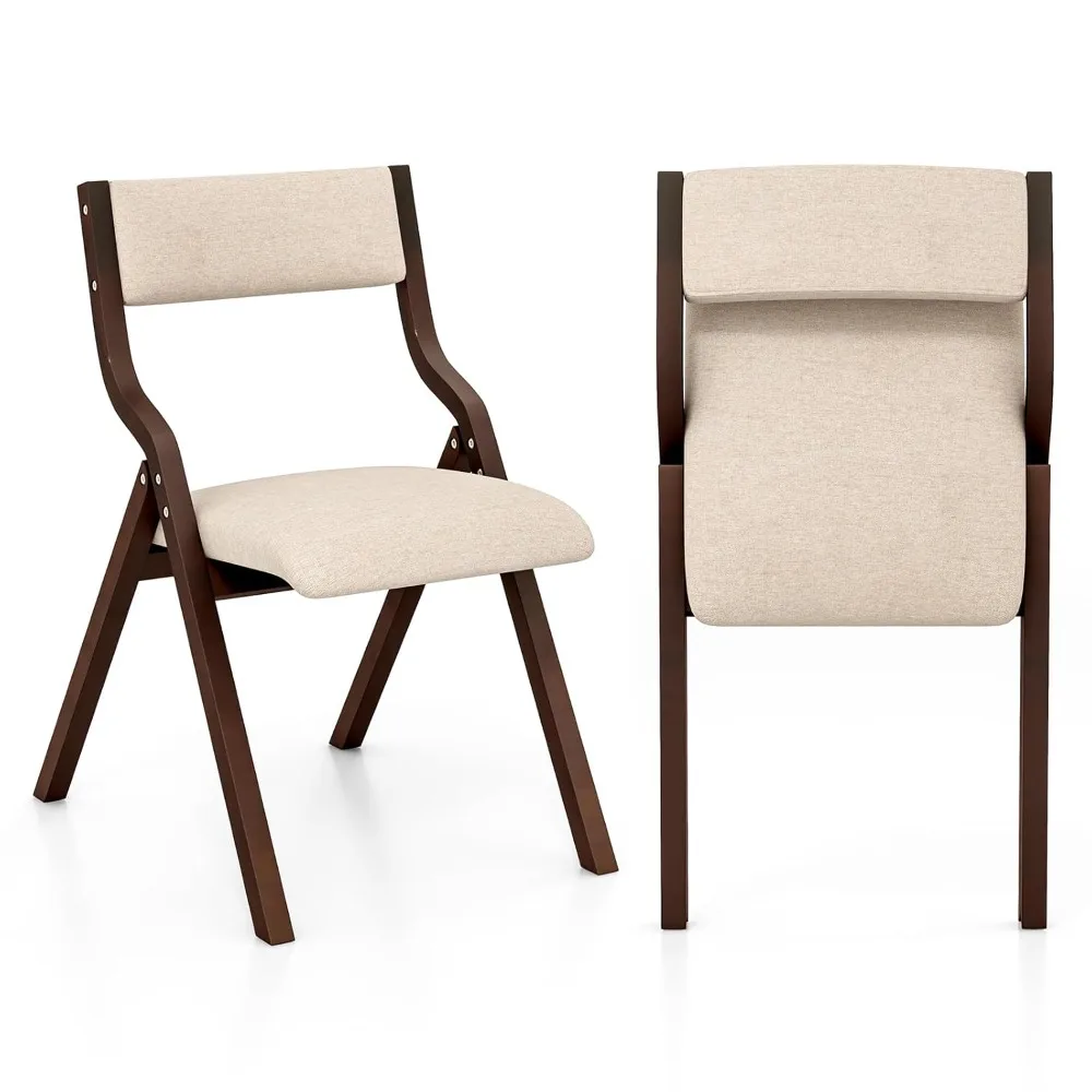 

Folding Dining Chairs Set of 2, No Assembly Required with Linen Padded Seats, Wooden Foldable Kitchen & Party, Customized