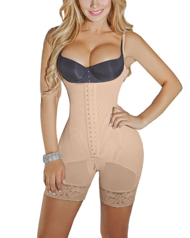 Non-breasted One-piece Shapewear Women Powernet Short Faja Postpartum Tummy Control Shapewear Slimming Body Shaper Fajas