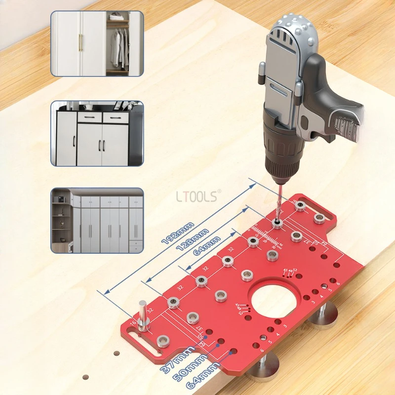 

Hinged Cabinet Door Row Hole 2-in-1 Puncher 1set Wooden Furniture Drilling Locator Woodworking Cabinet Door Handle Punching Tool