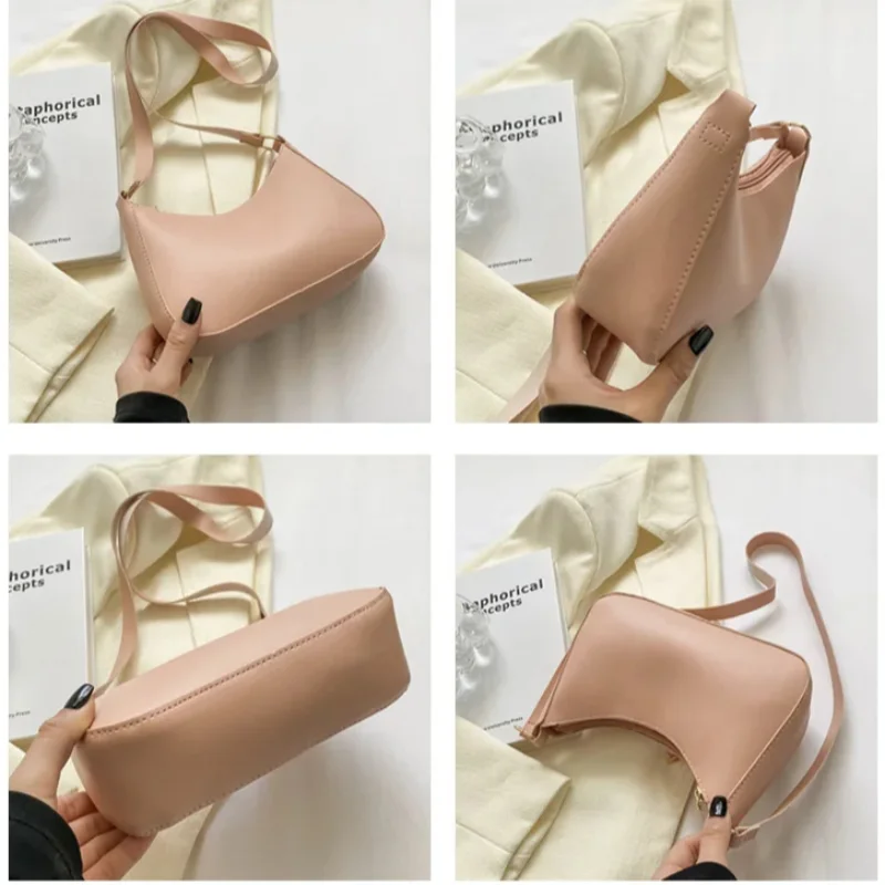 حقيبة كتف نسائية صغيرة من جلد البولي يوريثان حقيبة نسائية عصرية محمولة بلون سادة حقائب ساع للفتيات المراهقات طوال الموسم