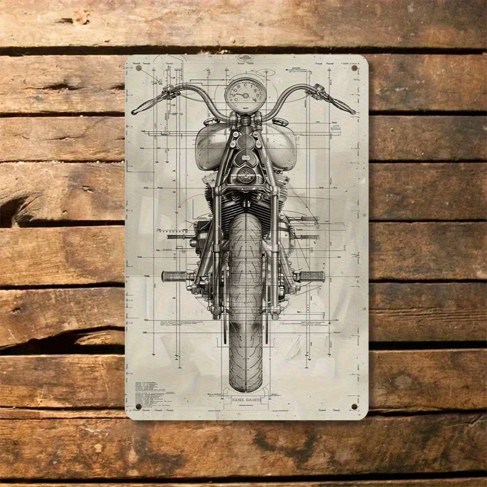 - Vintage Davidson Motorcycle Blueprint Wall Art Iron Sign with Detailed Design, Perfect for Home, Garage, Bar, Cafe, Restauran