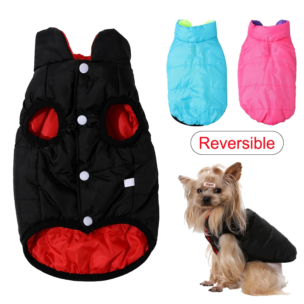 Wasserdichte, wendbare Hundejacke für kleine und mittelgroße Hunde und Katzen, warme Winterkleidung mit Reißverschluss, winddichter Mantel mit französischer Bulldogge