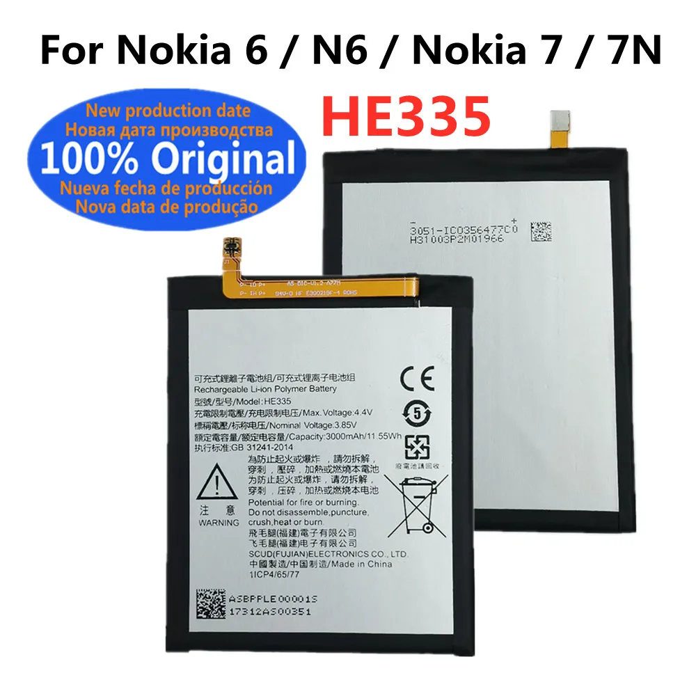 HE335 Original Phone Battery For Nokia 7 Nokia7 N7 / Nokia 6 Nokia6 N6 TA-1000 TA-1003 TA-1021 TA-1025 TA-1033 TA-1039 3000mAh