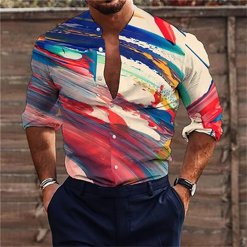 

2023 new cool seven-color printed long-sleeve shirt. 3D digital printed men's fashionable casual shirt, loose fit.