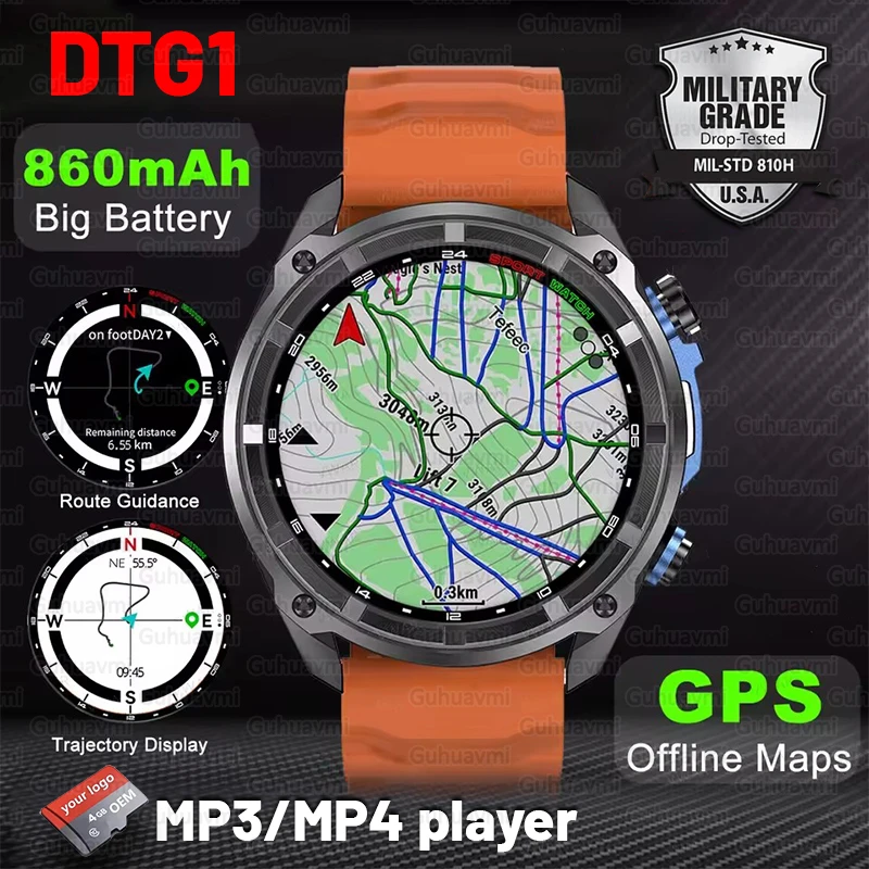 

2025New Military Grade SmartWatch Built-in GPS Offline Map Men 4GB Memory TWS Bluetooth 5ATM Support Swimming Smartwatch For IOS