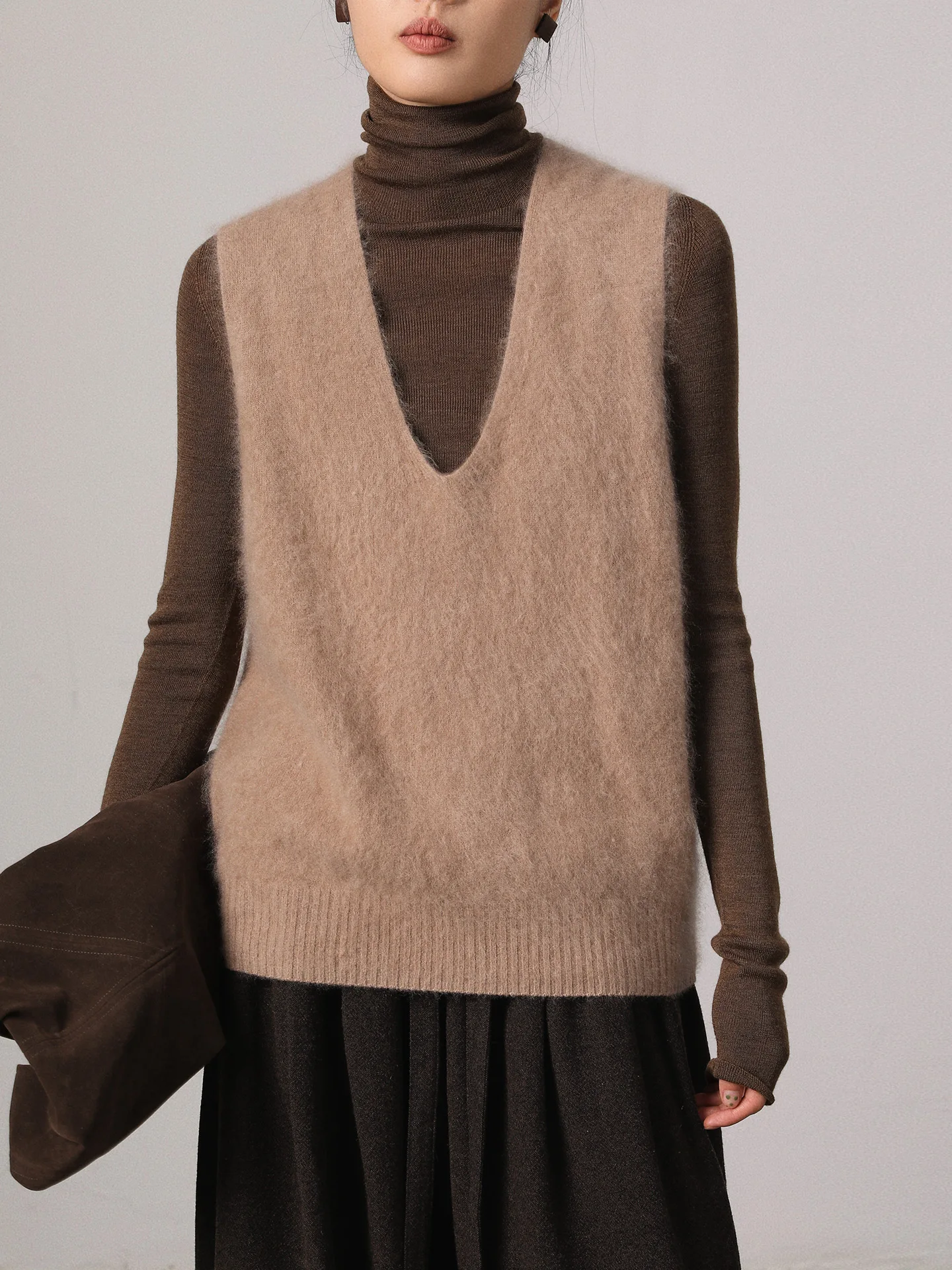 

Vimore женский вязаный шерстяной жилет V-Ne Svel Fce из овечьей кожи прямого кроя для поездок на работу зимний теплый модный топ