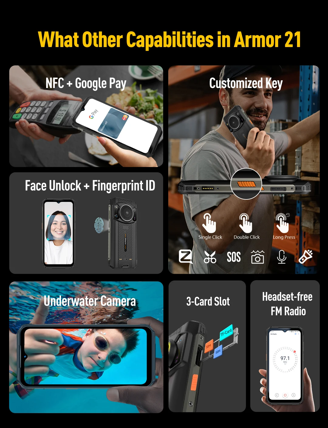 Ulefone Armor 21 Smartphone, G99 Android 15, 16GB RAM, 256GB ROM, Rugged Phone, 64MP, 9600mAh, Mobile Phone, Global Version