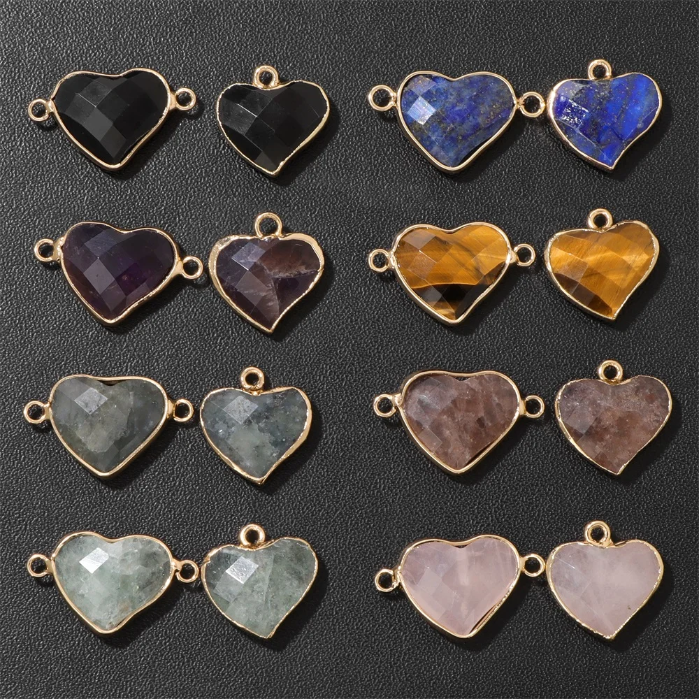 2PCS/lot Heart Shape Stone Pendant Natural Faceted Quartzs Labradorite Amethysts Charms For Jewelry Making Bracelet Necklace DIY