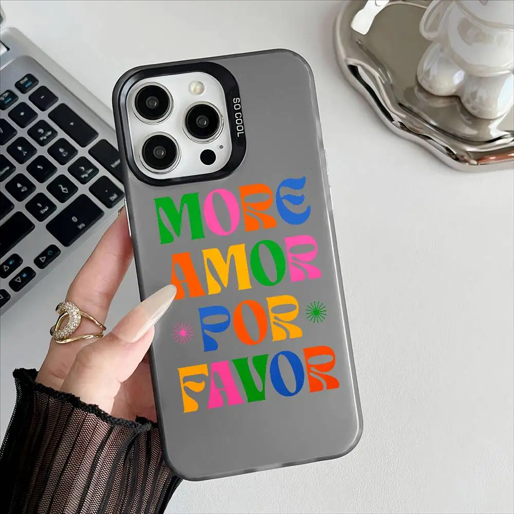 Красочный чехол для телефона Amor Por Favor для iPhone 16, 15, 14, 13, 12, 11 Pro Max, независимая металлическая кнопка с гальваническим покрытием для мобильных устройств