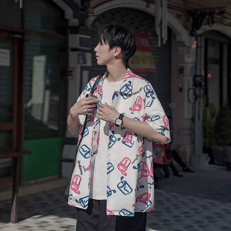 

Мужская рубашка из ледяного шелка с цветочным принтом в стиле ретро, тонкая, с коротким рукавом, летняя, модная, повседневная, свободного кроя, с принтом