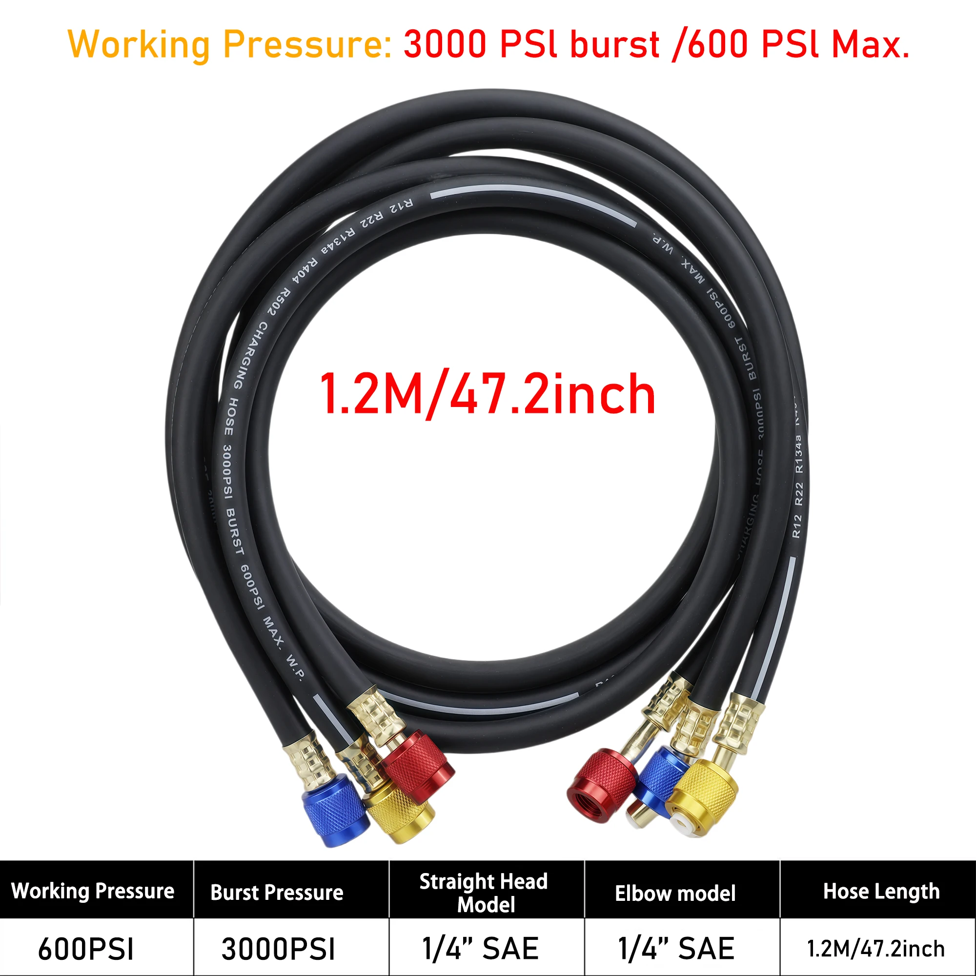 3 Stück R134A/R410A AC-Ladeschlauch-Kugelventile 600/800 PSI 1/4 Zoll SAE für R12 R22 R502 Auto-Klimaanlagen-Kältemittel-Füllschlauch