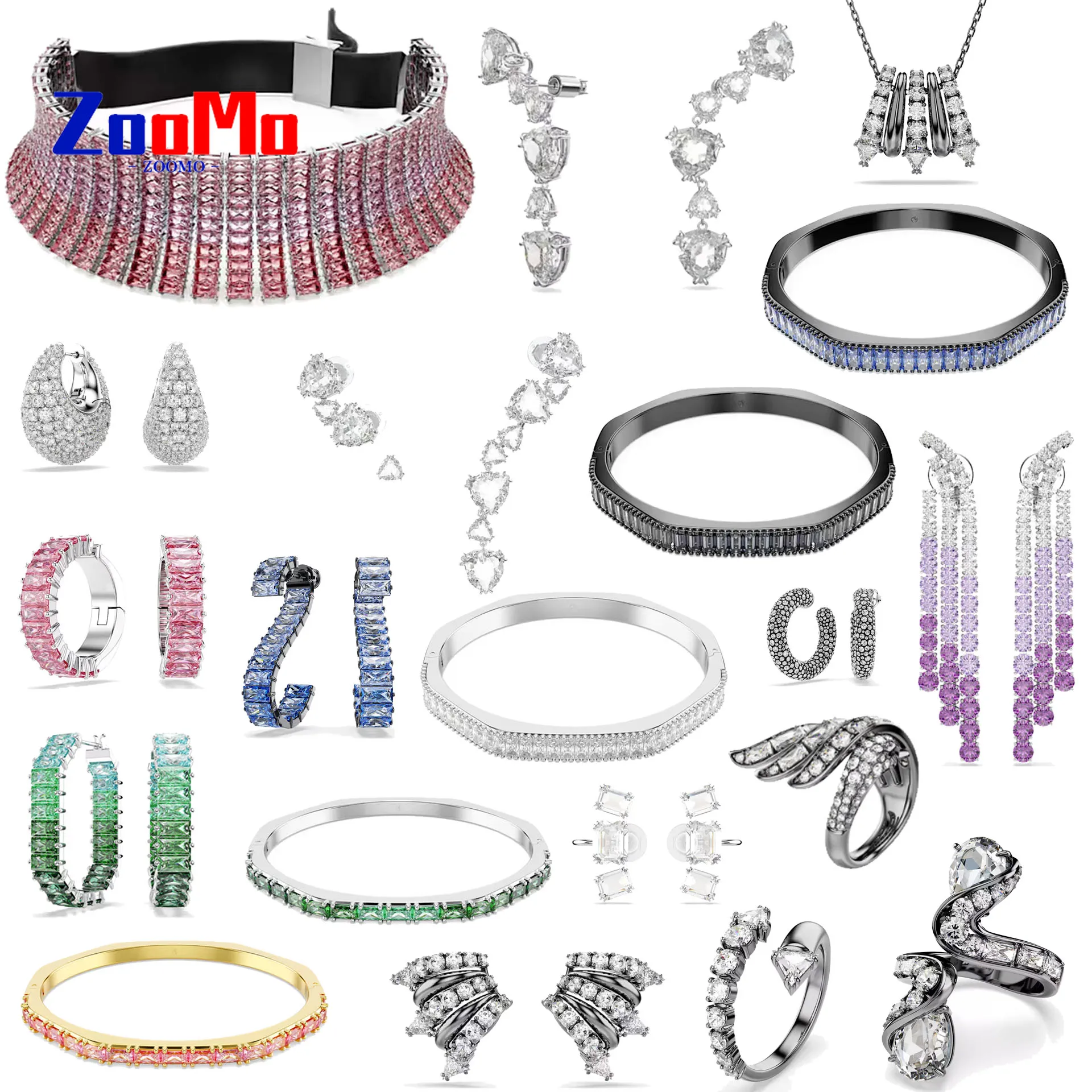 

2025 черные кристаллы, геометрические серьги с кисточками, комплект ювелирных изделий из нержавеющей стали, ожерелье, браслет, кольцо, романтический подарок для женщин