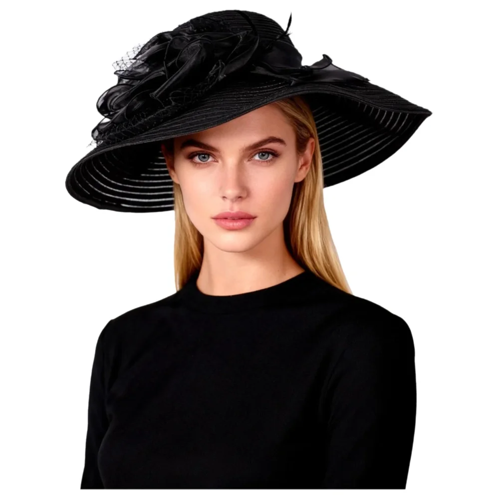 FS białe eleganckie panna młoda kapelusze słomkowe kościelne dla kobiet damskie kwiaty duże kapelusz plaża słońce Kentucky Derby kapelusz Fedora — zdjęcie 2