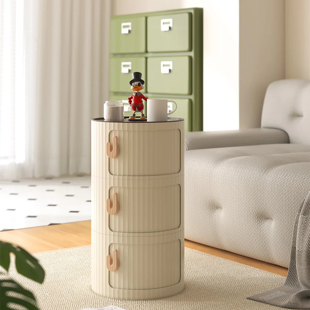 

Multi-Color Cylindrical Side Cabinet, Bedside Table , Multi-Layer Storage Unit , Functional Decor for Living Room, Bedroom