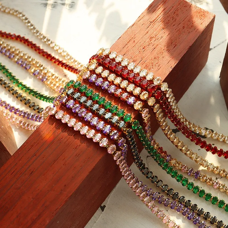 Multicolor Zirconia Necklace Bracelet For Women Stainless Steel Waterproof Women\'s Necklaces Bracelets Luxury Woman Jewelry Sets