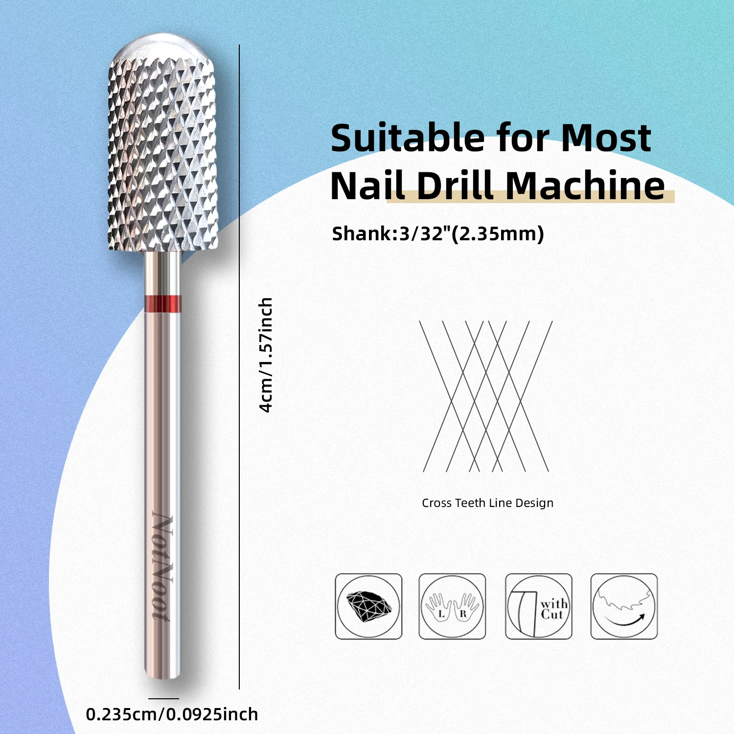 NotNoot Safety Nail Drill Bit, 3/32'' Smooth Round Top Large Barrel Carbide Bits, Suitable for Manicure Pedicure Cuticle Gel Pol